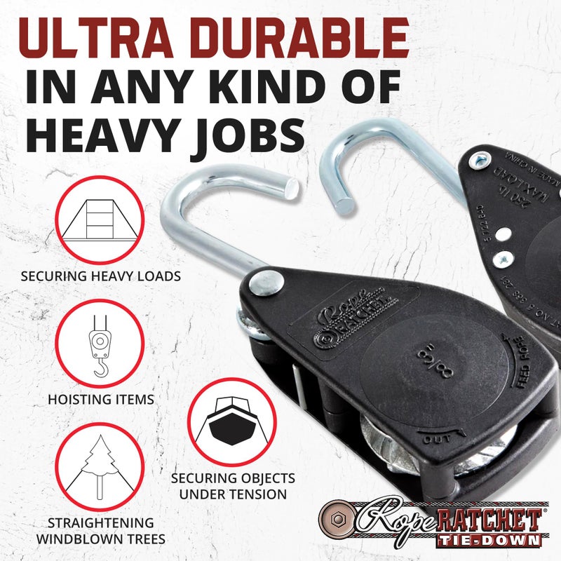 Rope Ratchet 3/8" Tie Down Pulley Hanger, Ratchet Only, No Rope Included - Heavy Duty Locking Mechanism, Tightener for Shade Sails, Hammocks, Canopy Anchoring, Garden Hoisting, Outdoor Use, 250 lbs - Image 3